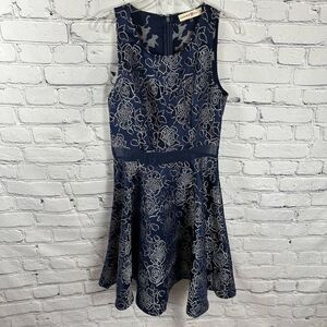 Altar’d State Sleeveless Dress Navy with Metallic Silver Floral Mesh Insert S